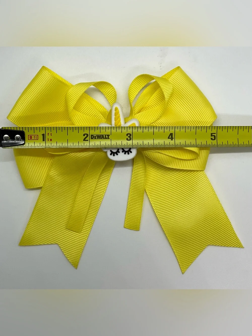Pair of Yellow Ribbon Hair Bows with Unicorn Accent Handmade